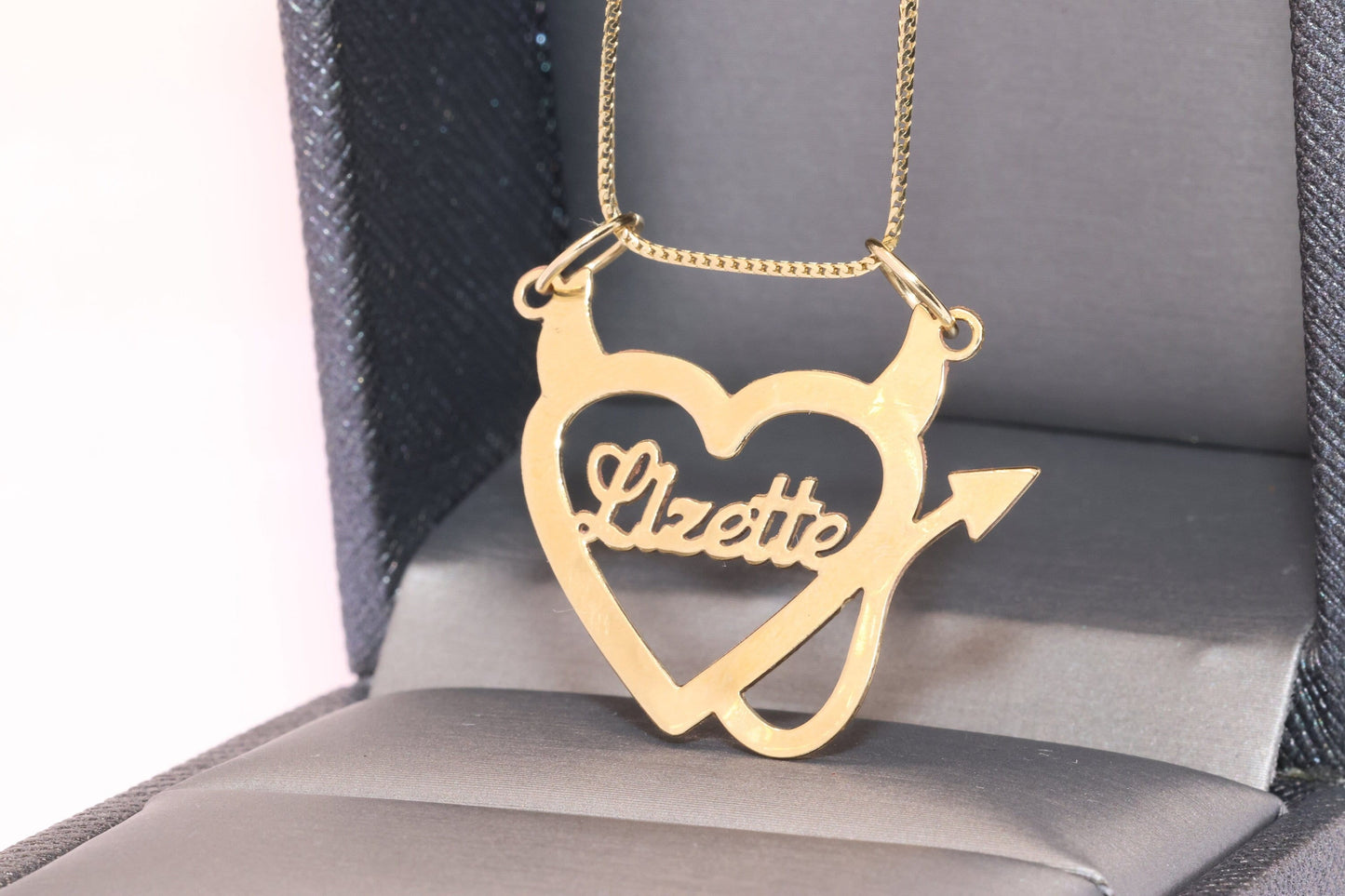 10K or 14K Gold Personalized Name with Devil Heart Pendant A