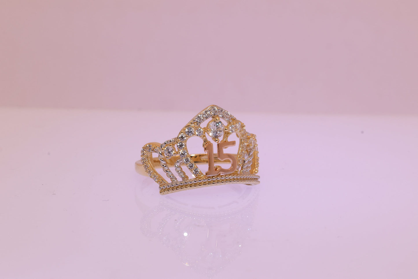 14K Gold 15 Anos Quinceanera Crown Ring A