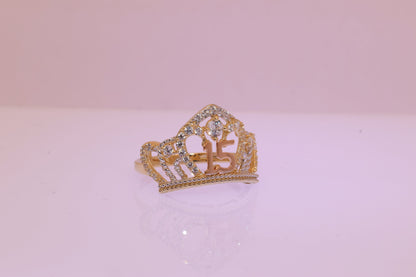 14K Gold 15 Anos Quinceanera Crown Ring A