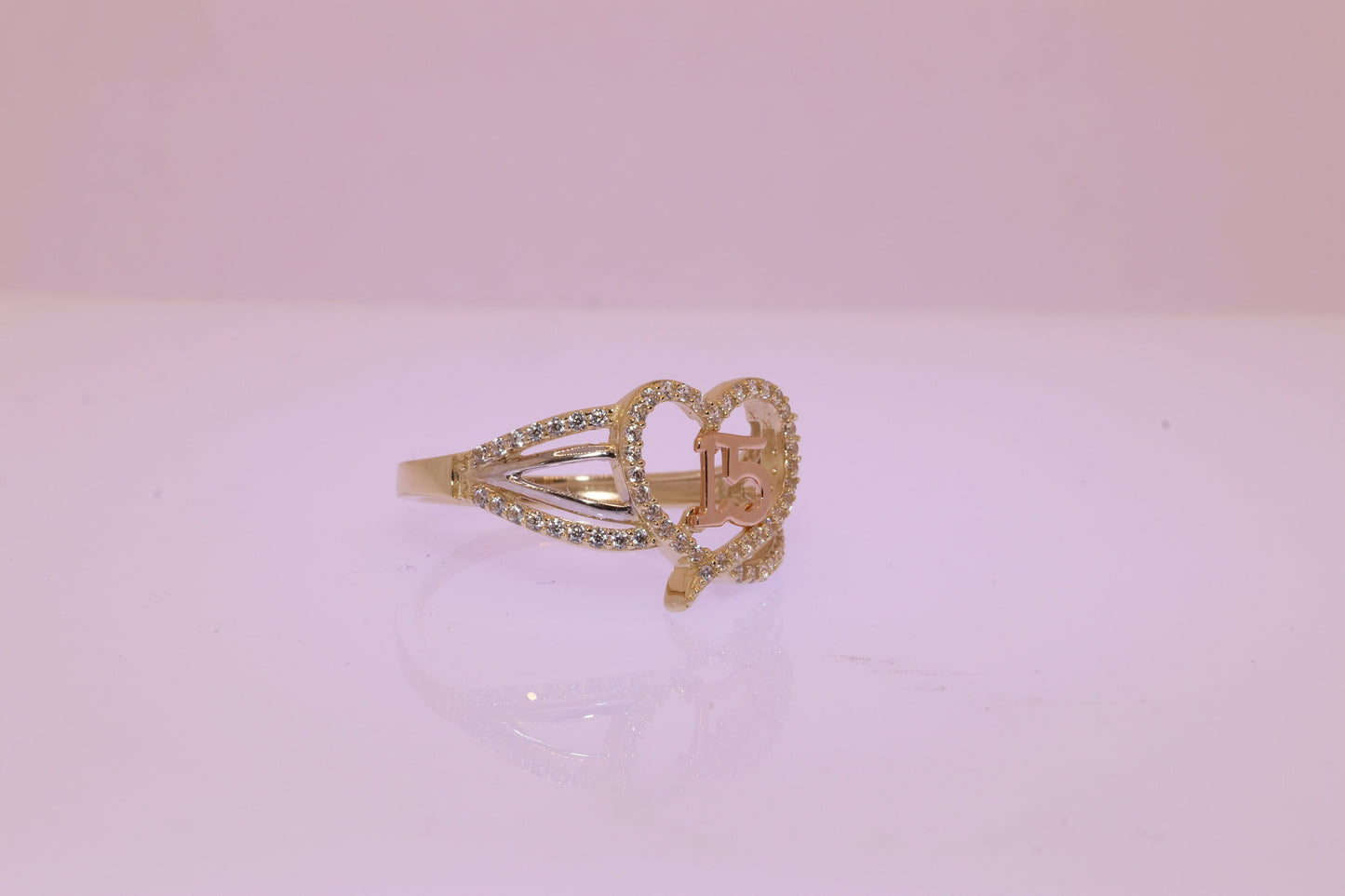 14K Gold 15 Anos Quinceanera Heart Ring H