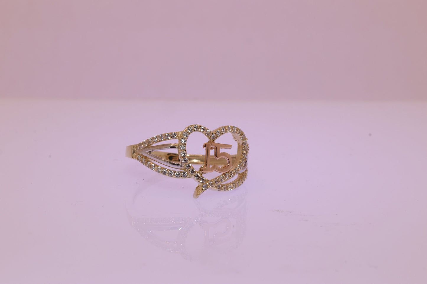 14K Gold 15 Anos Quinceanera Heart Ring H