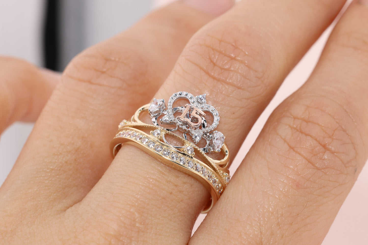 14K Gold 15 Anos Quinceanera Princess Tiara Crown Ring B