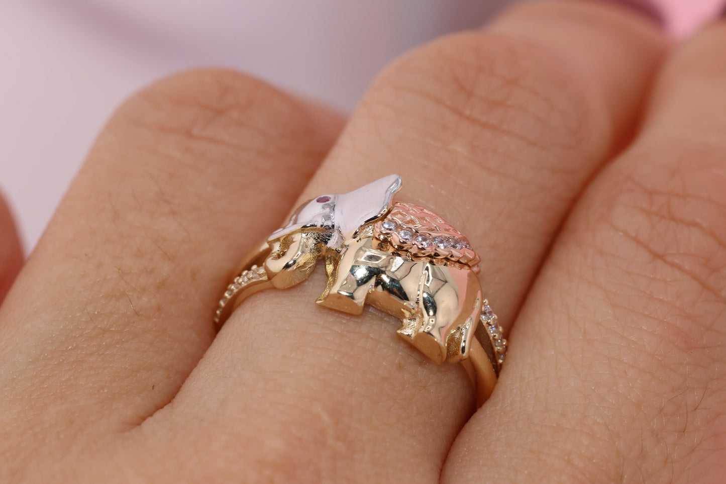 14k Gold Cubic Zirconia Elephant Ring G