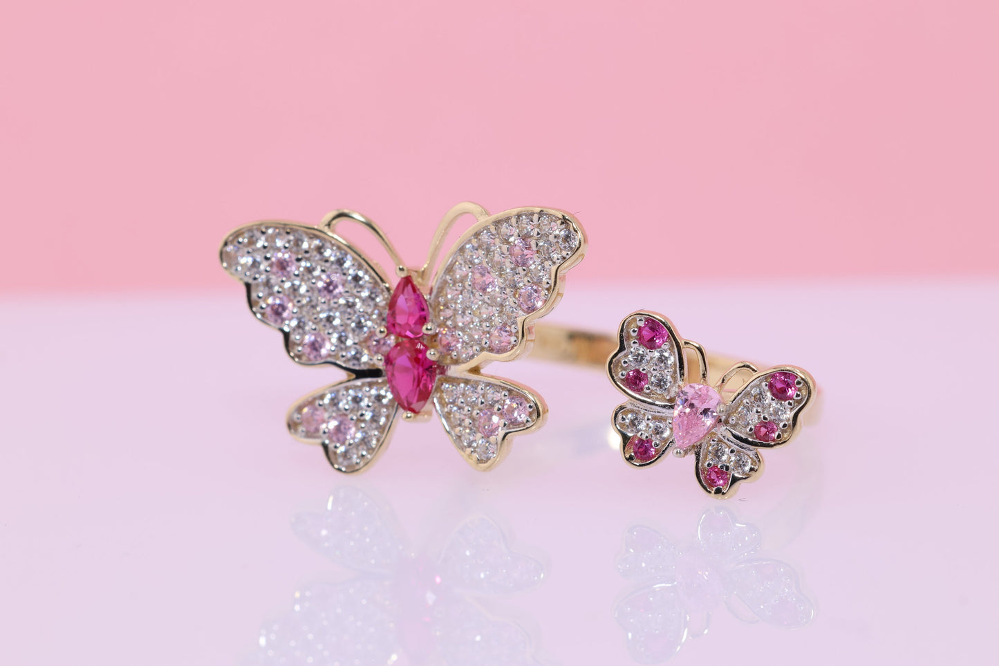 14k Pink CZ Butterfly Ring