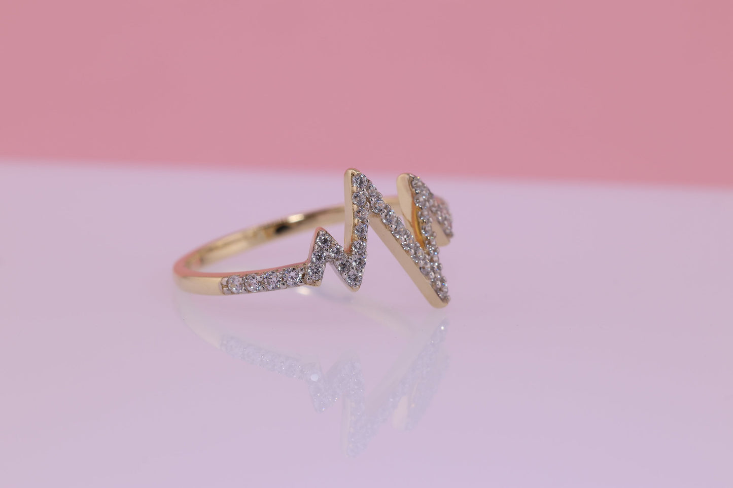 14K Solid Gold Heartbeat Ring