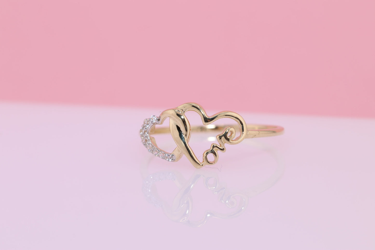 14K Solid Gold Open Heart Ring C