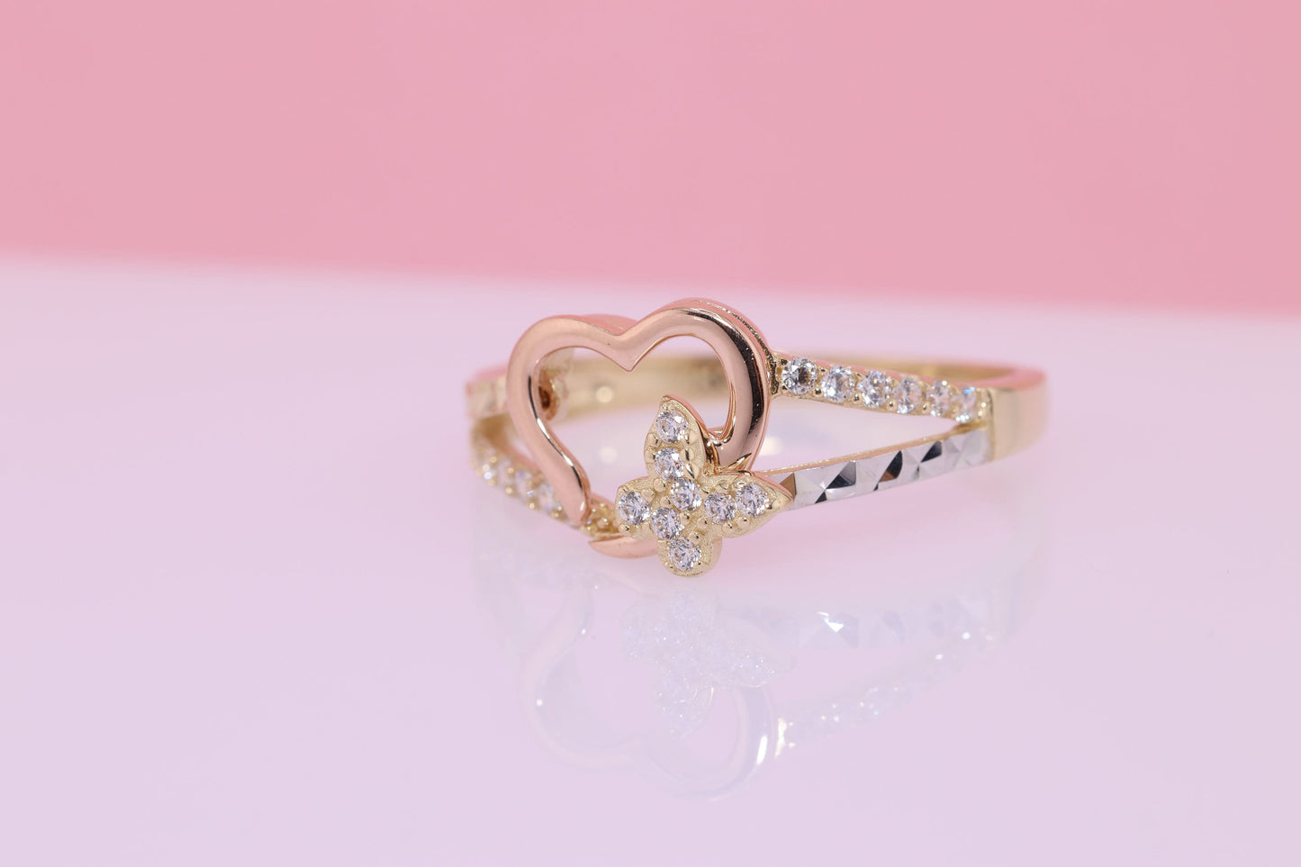 14K Solid Gold Open Heart Ring B