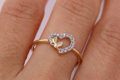 14K Solid Gold Heart CZ Ring C