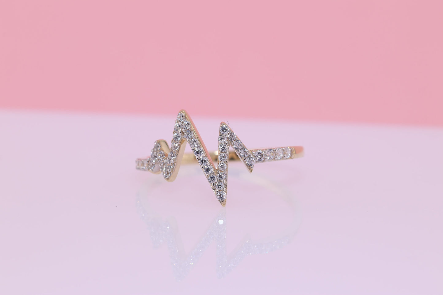 14K Solid Gold Heartbeat Ring