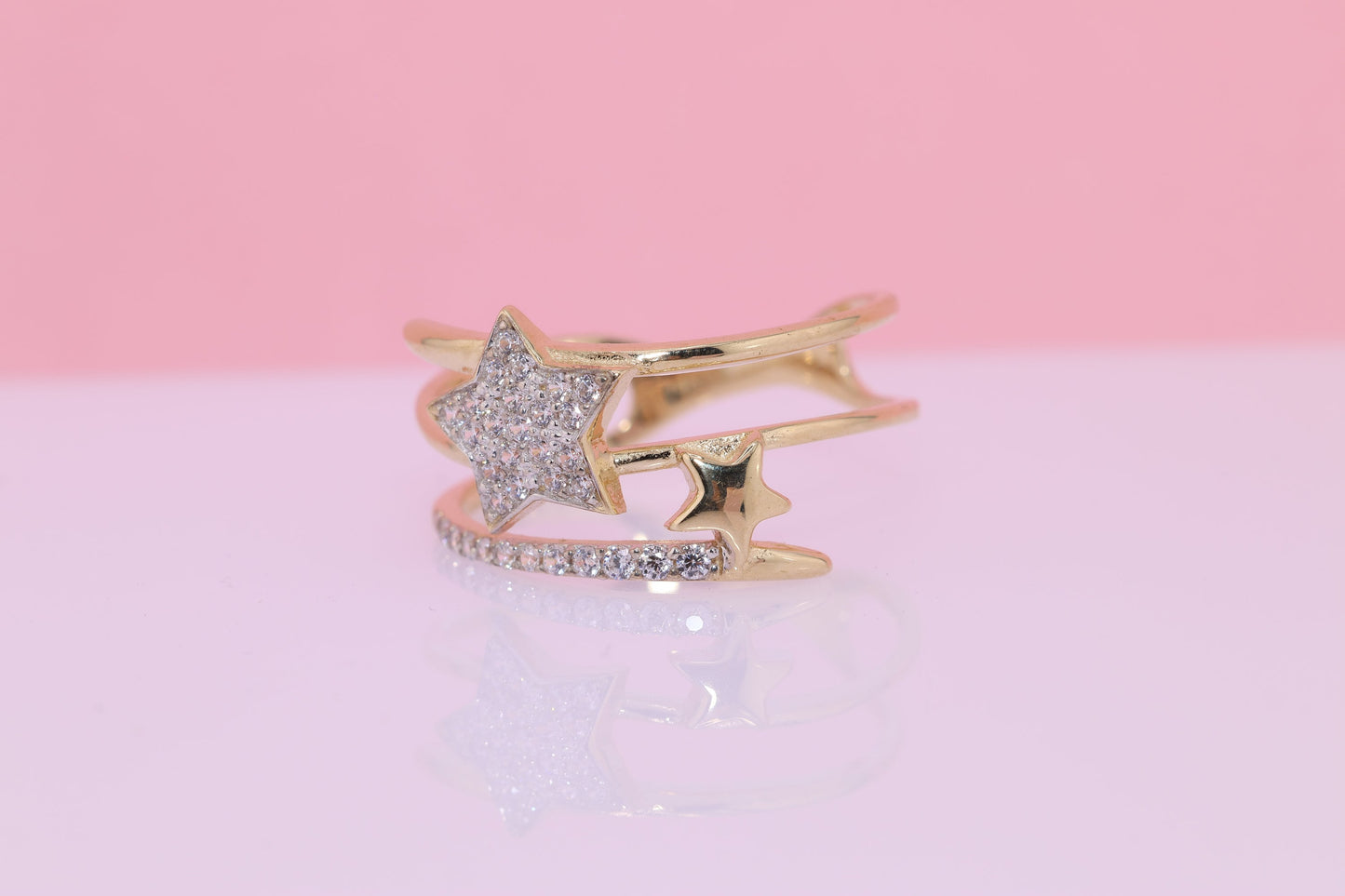 14K Solid Gold CZ Star Stacking Ring