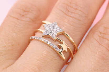 14K Solid Gold CZ Star Stacking Ring