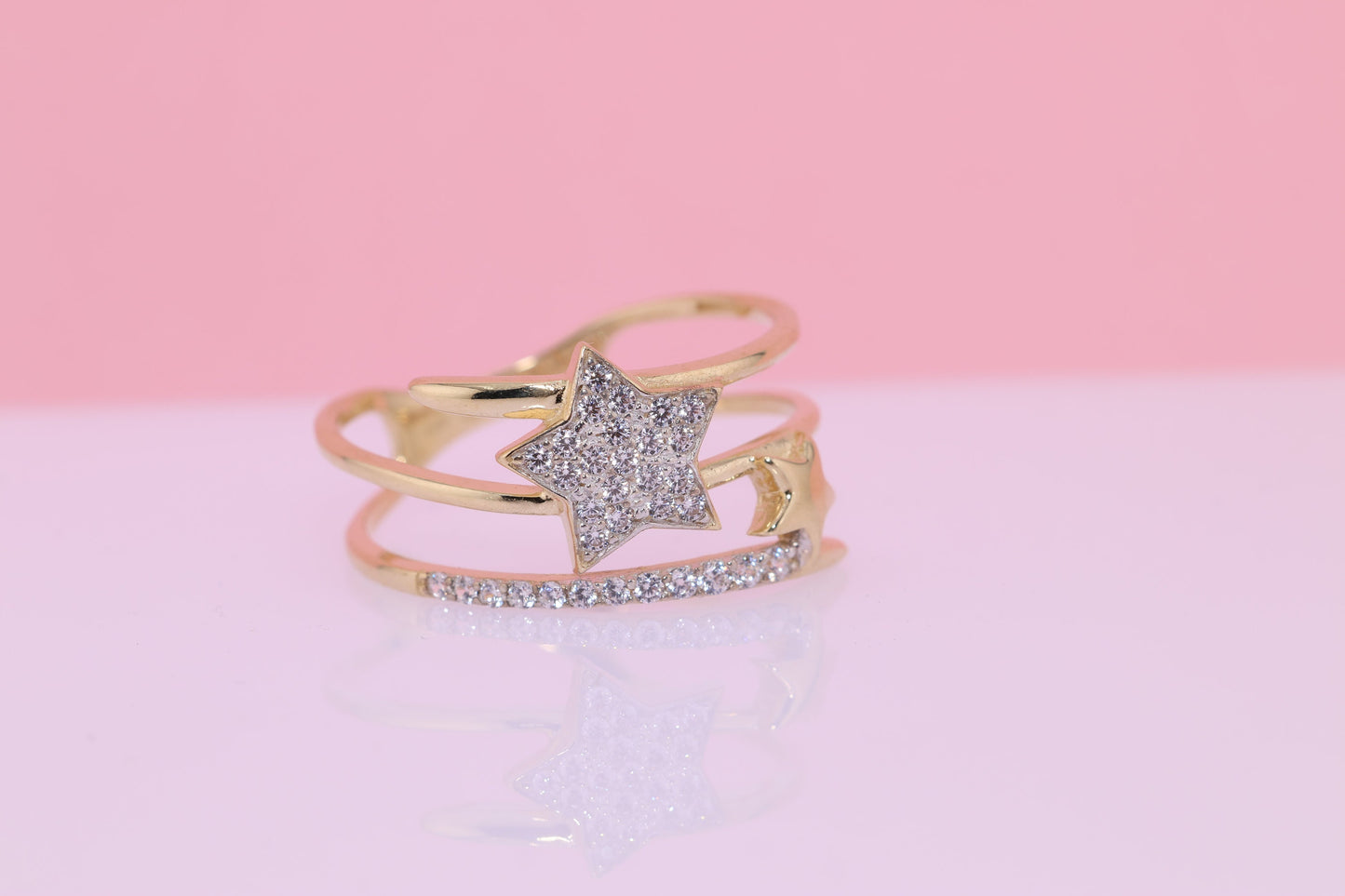 14K Solid Gold CZ Star Stacking Ring