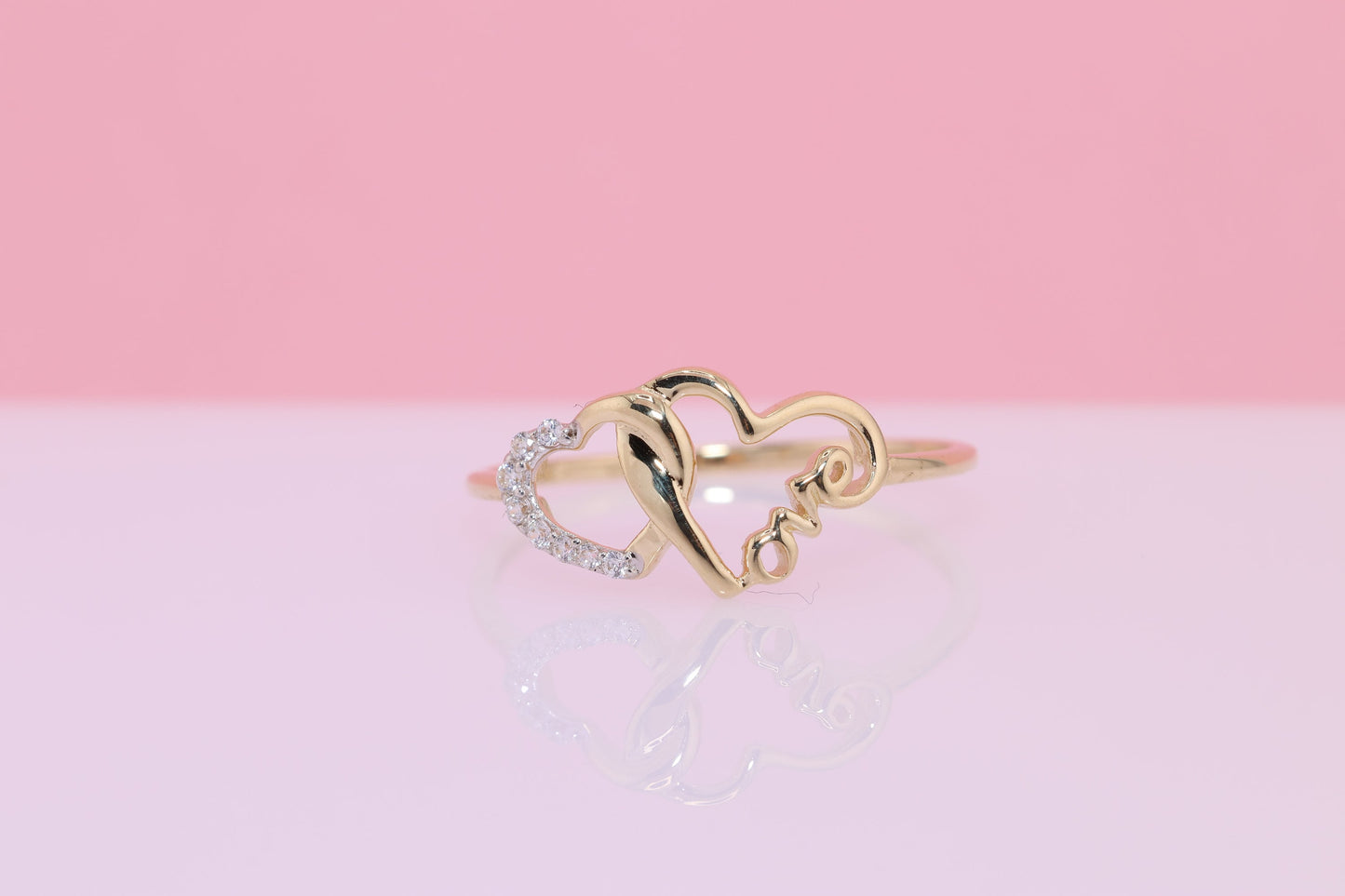 14K Solid Gold Open Heart Ring C