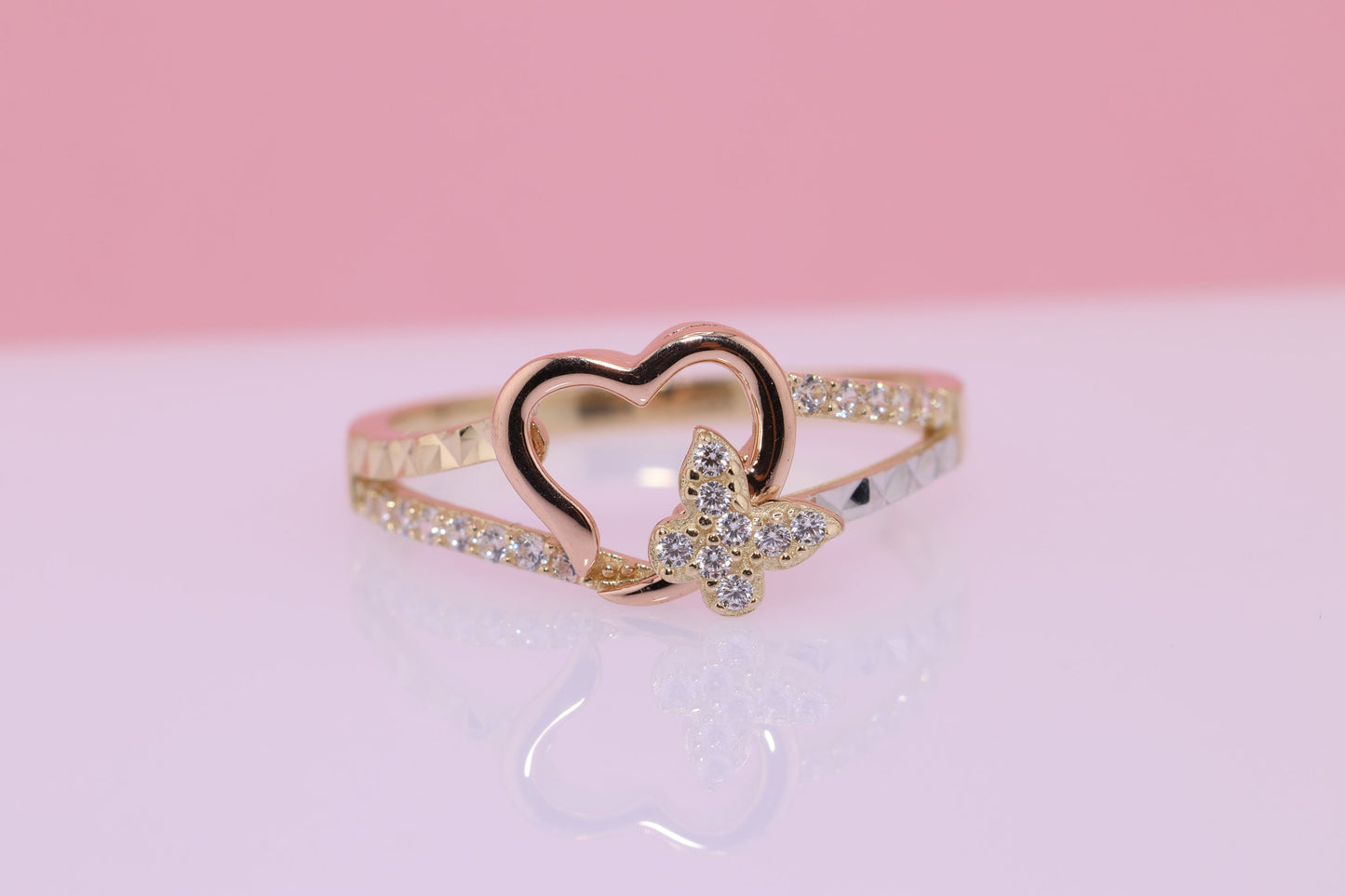 14K Solid Gold Open Heart Ring B