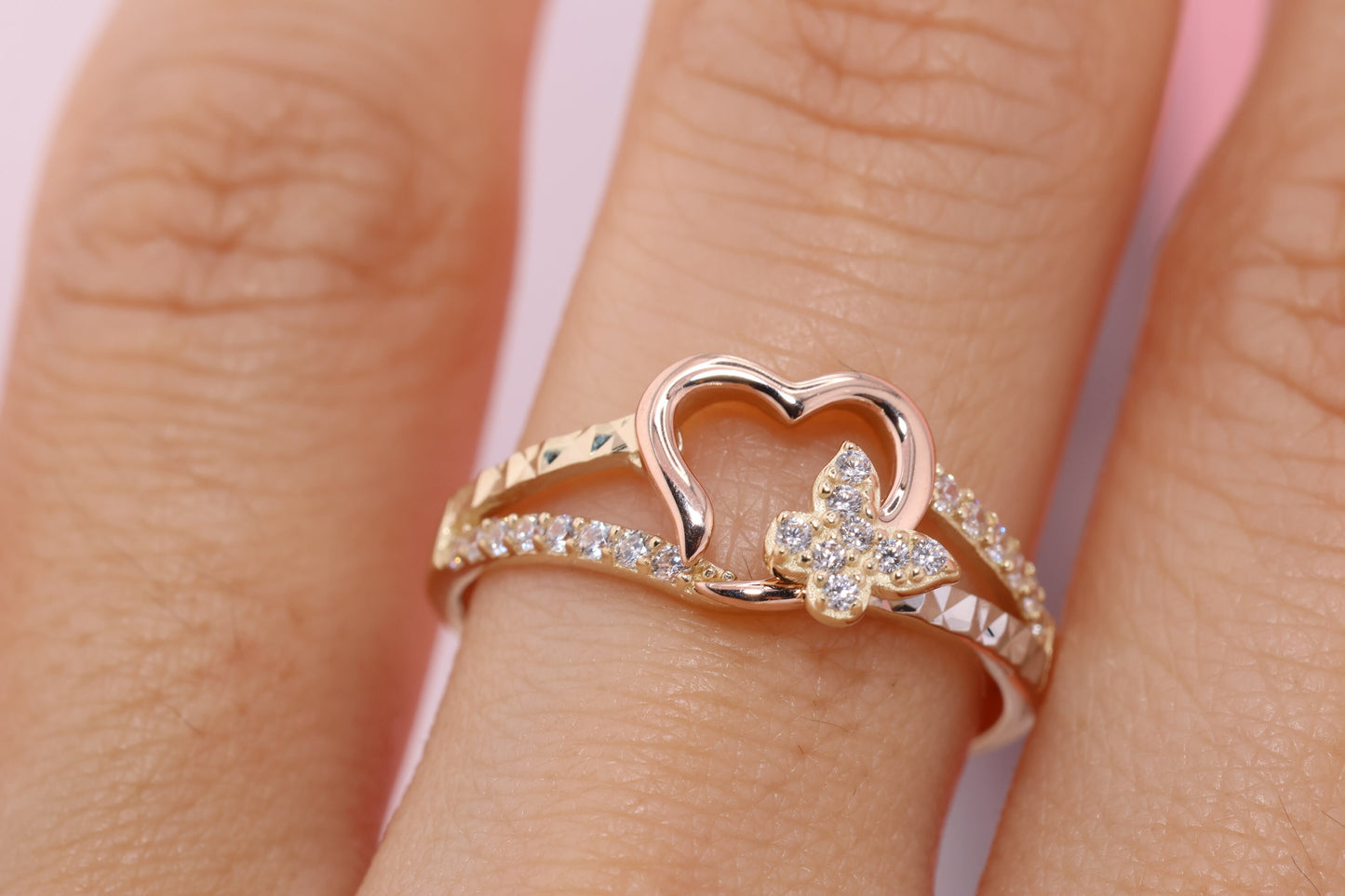 14K Solid Gold Open Heart Ring B