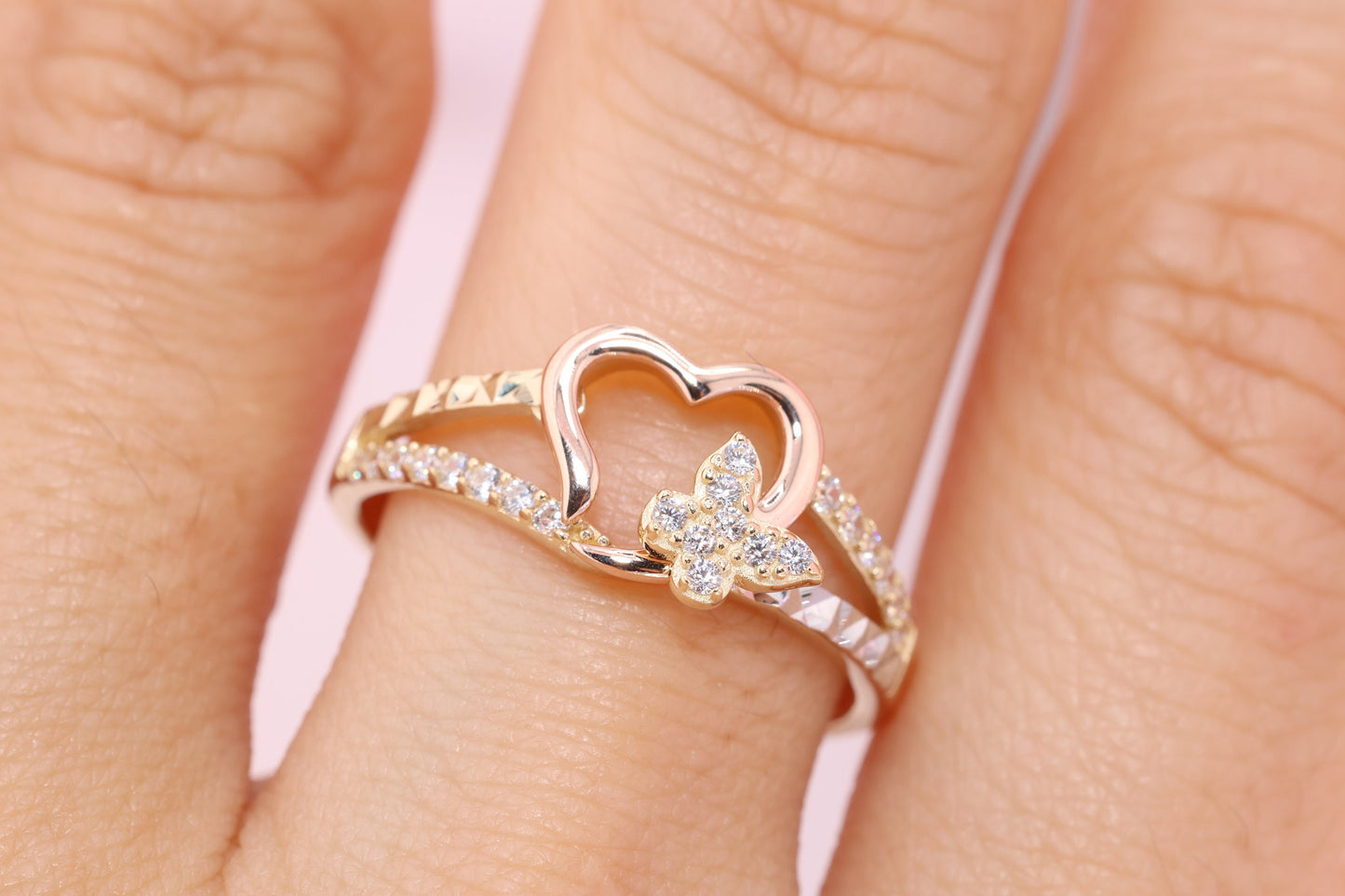 14K Solid Gold Open Heart Ring B