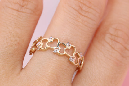 14K Solid Gold Open Heart Ring A