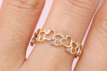 14K Solid Gold Open Heart Ring A