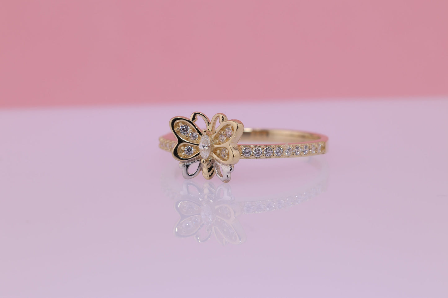 14k CZ Butterfly Ring B