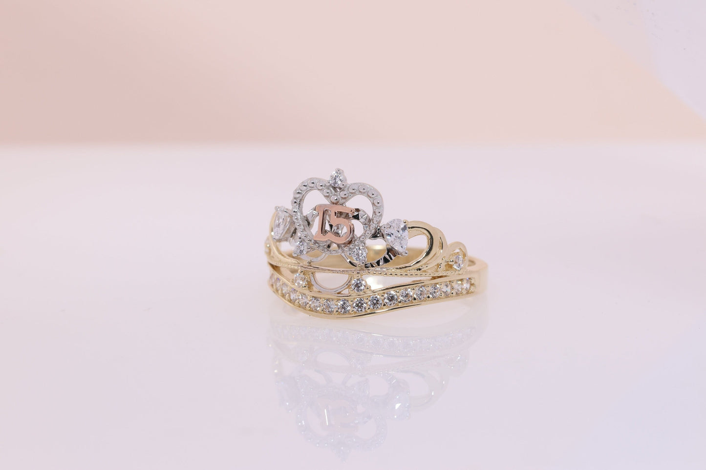 14K Gold 15 Anos Quinceanera Princess Tiara Crown Ring B