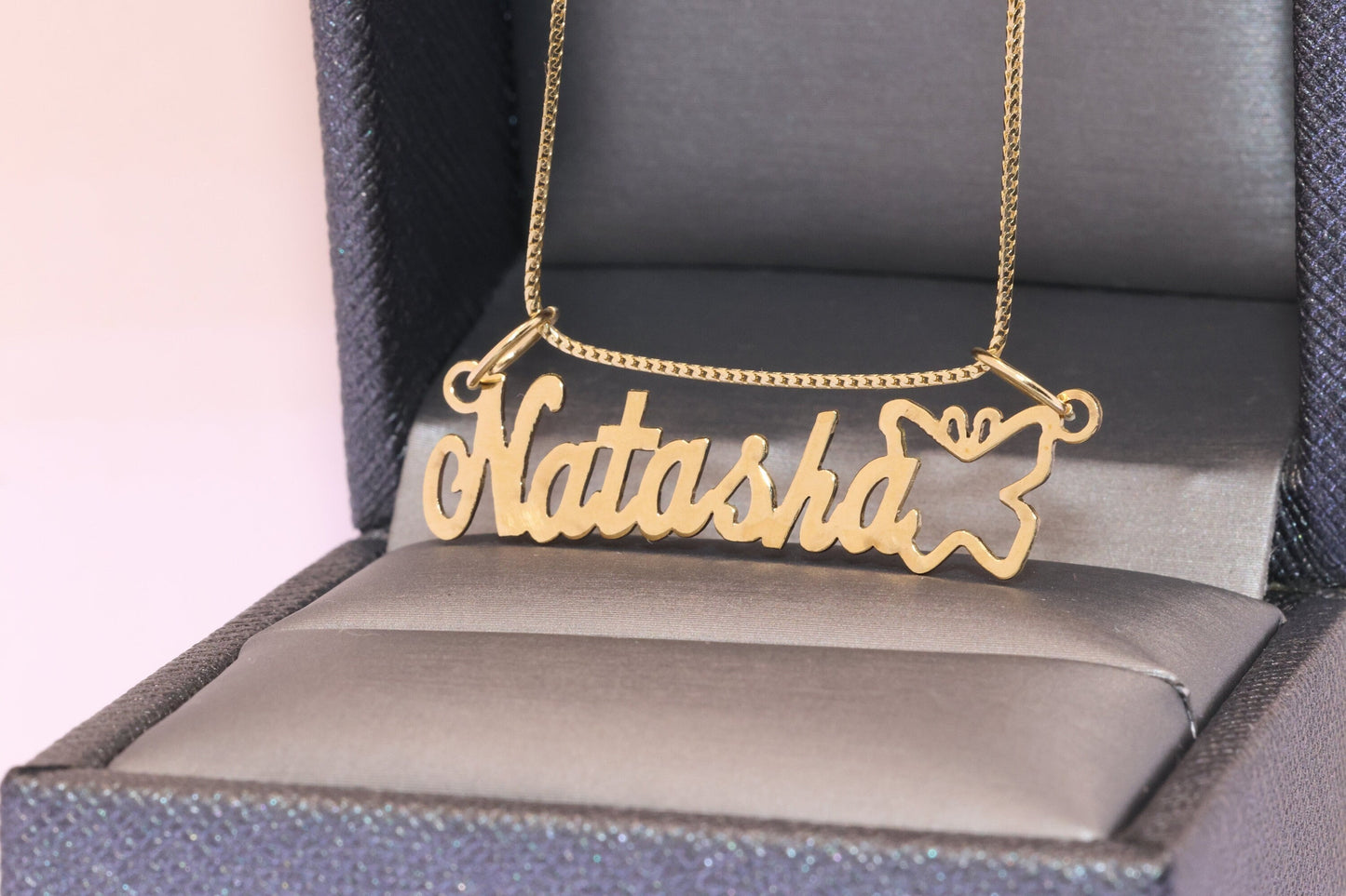 10K or 14K Gold Personalized Name with Butterfly Pendant C