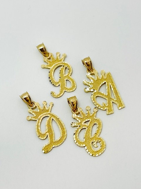 10K Gold King Crown Initial Pendant