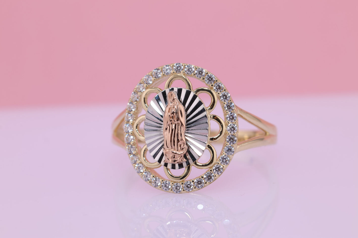 14k Solid Gold Virgin Mary Virgen Maria Lady Guadalupe Ring BB