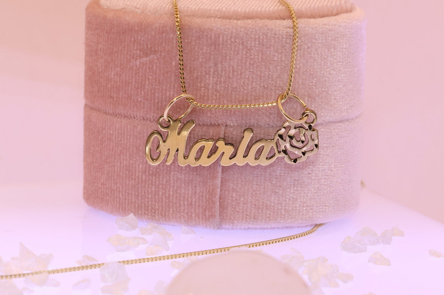 10K or 14K Gold Personalized Name with Rose Pendant