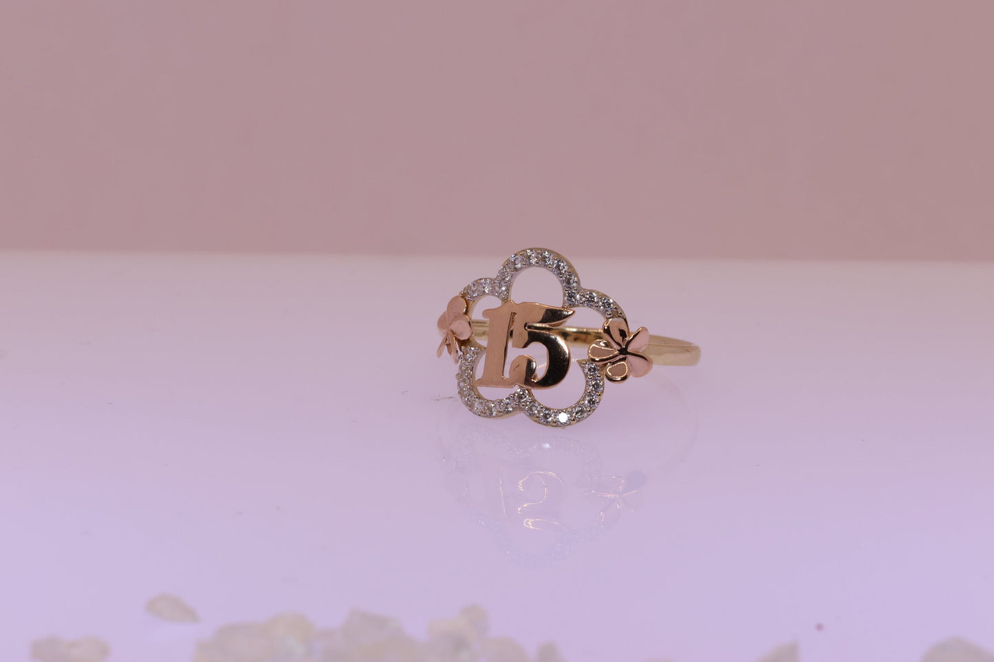 14K Gold 15 Anos Quinceanera Flower Ring A