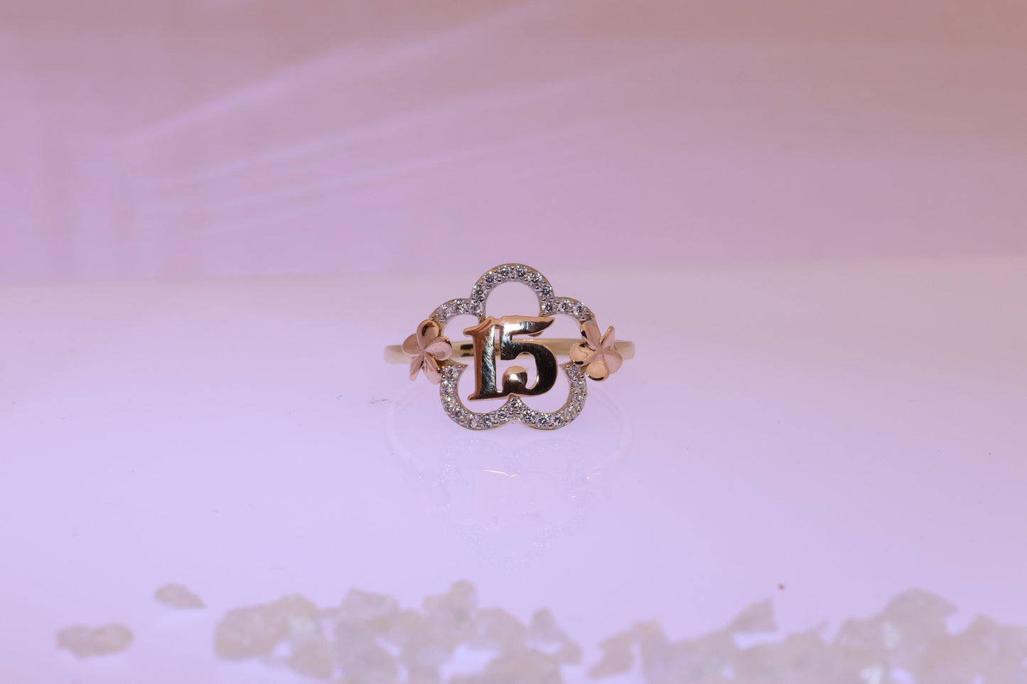 14K Gold 15 Anos Quinceanera Flower Ring A