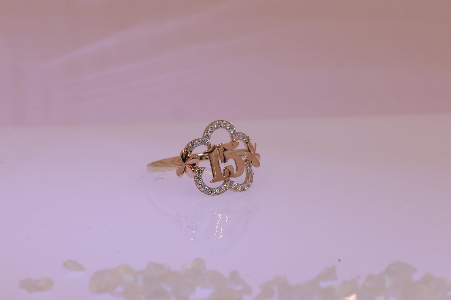 14K Gold 15 Anos Quinceanera Flower Ring A