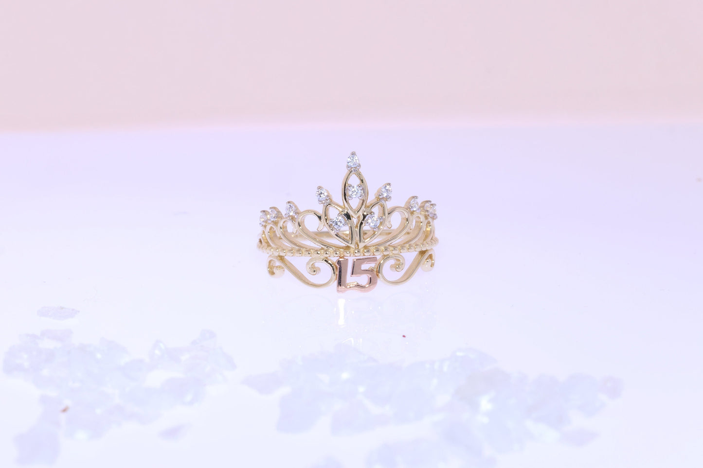 14K Gold 15 Anos Quinceanera Crown Ring RR