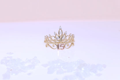 14K Gold 15 Anos Quinceanera Crown Ring RR