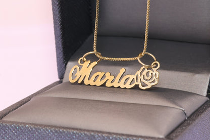 10K or 14K Gold Personalized Name with Rose Pendant