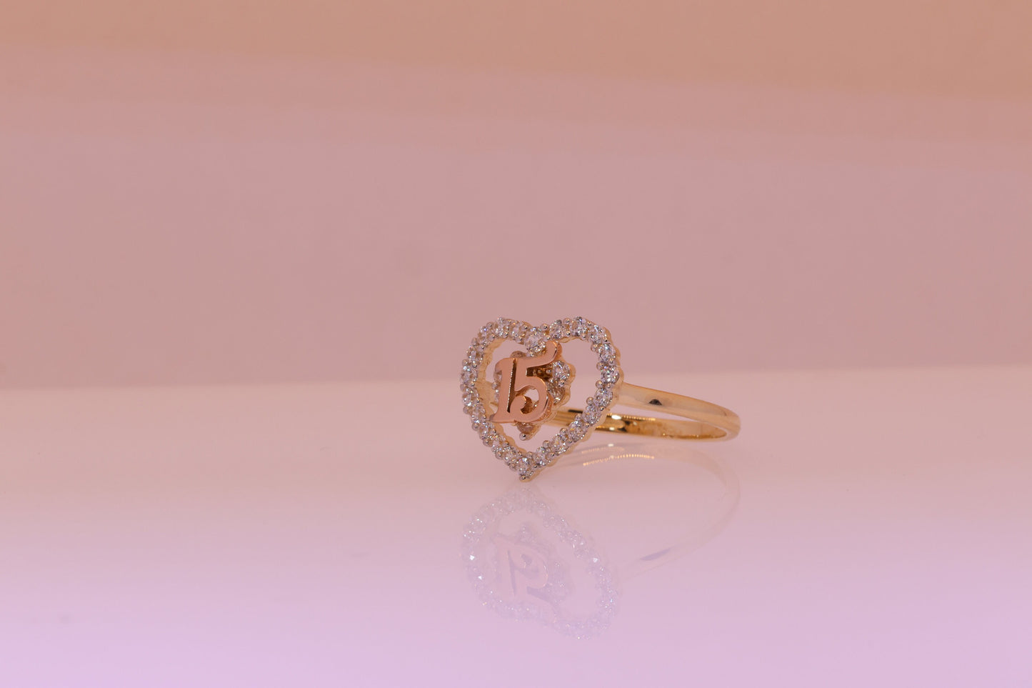 14K Gold 15 Anos Quinceanera Heart Ring E