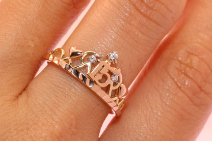 14K Gold 15 Anos Quinceanera Crown Ring TT