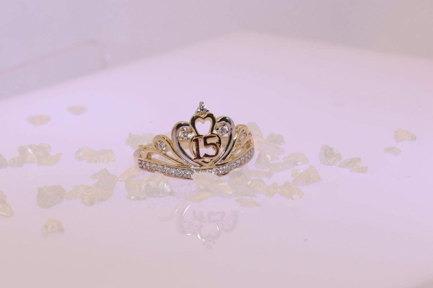 14K Gold 15 Anos Quinceanera Crown Ring Y