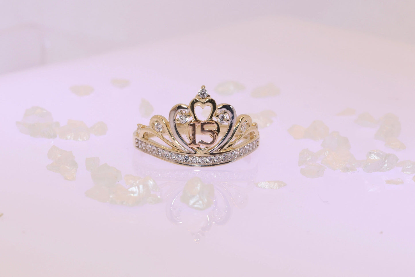 14K Gold 15 Anos Quinceanera Crown Ring Y