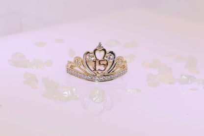 14K Gold 15 Anos Quinceanera Crown Ring Y