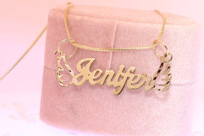 10K or 14K Gold Personalized Name with Angel Wing Pendant