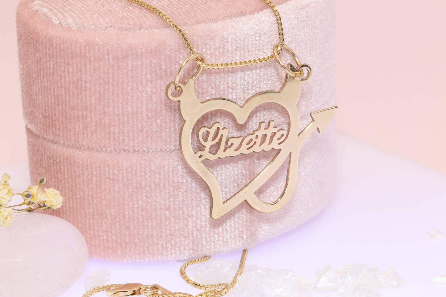 10K or 14K Gold Personalized Name with Devil Heart Pendant B