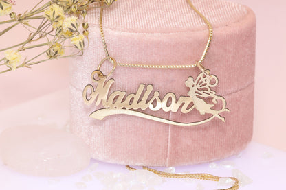 10K or 14K Gold Personalized Name with Angel Pendant