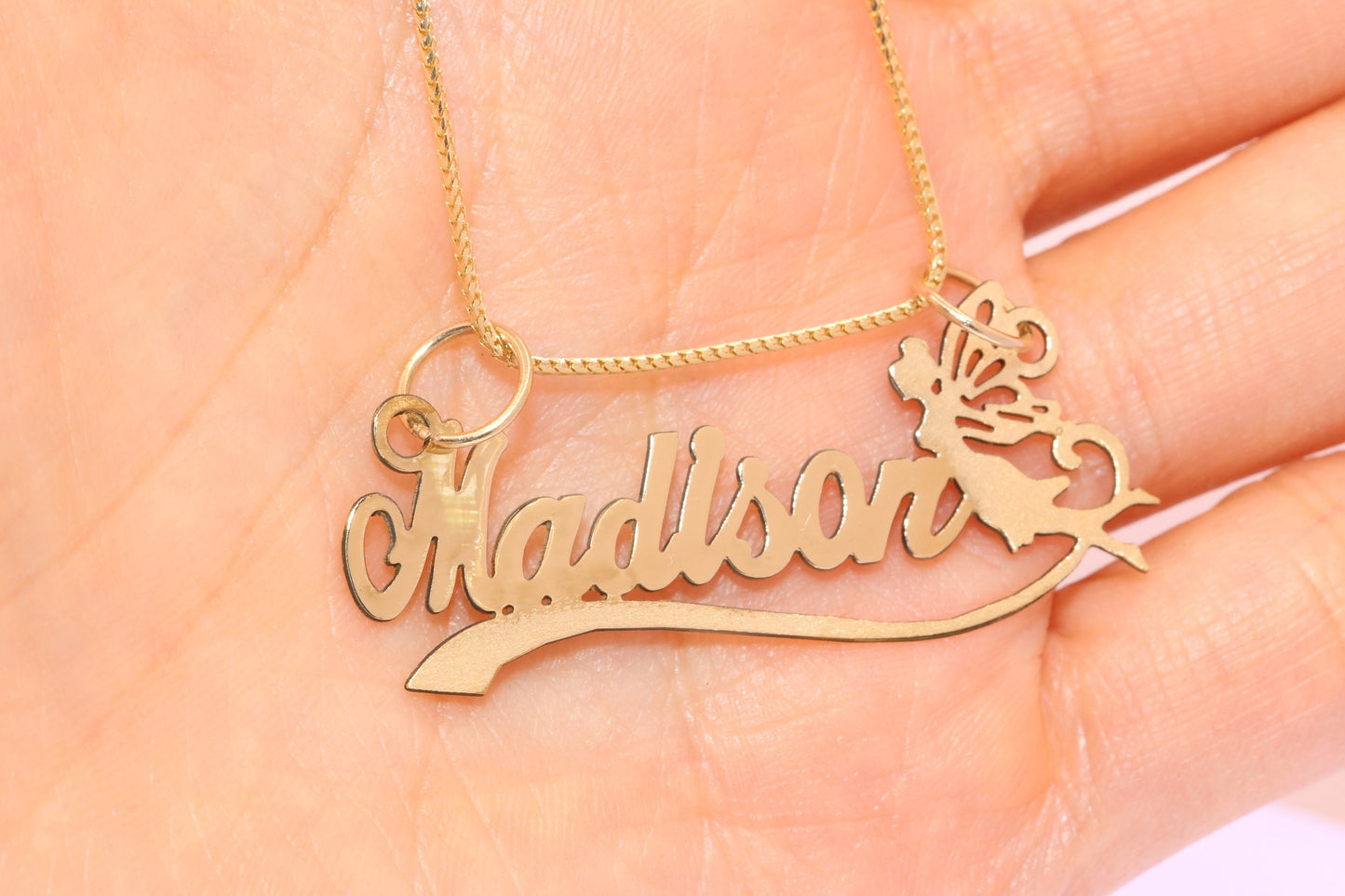 10K or 14K Gold Personalized Name with Angel Pendant