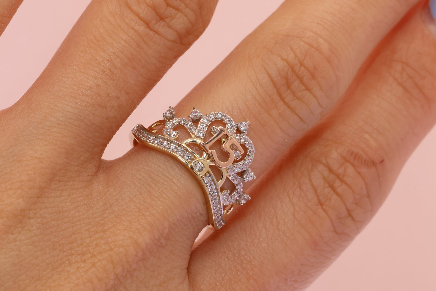 14K Gold 15 Anos Quinceanera Crown Ring II