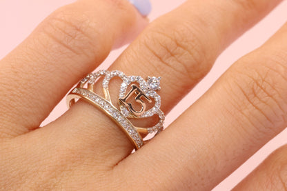 14K Gold 15 Anos Quinceanera Crown Ring C