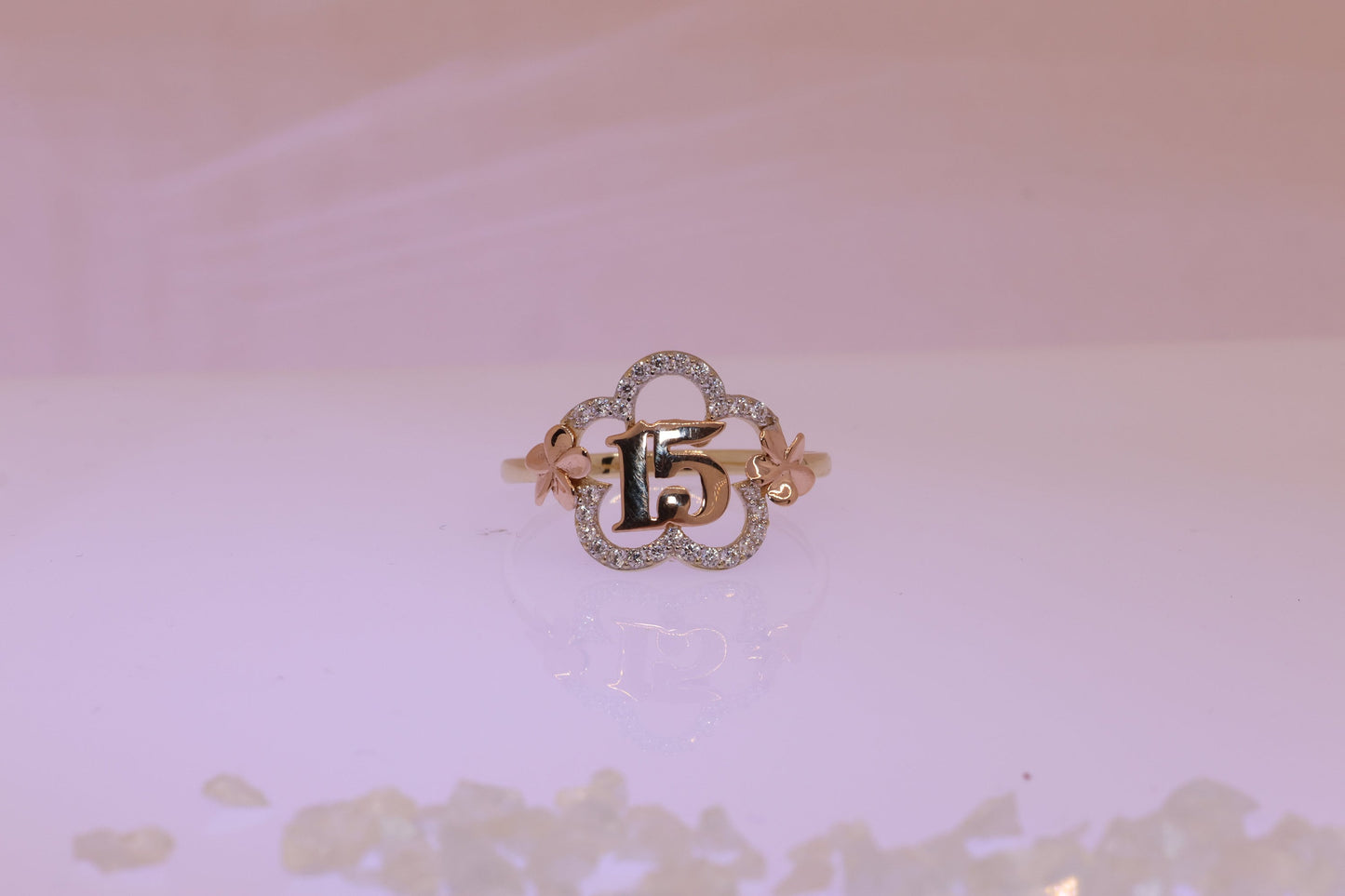 14K Gold 15 Anos Quinceanera Flower Ring A