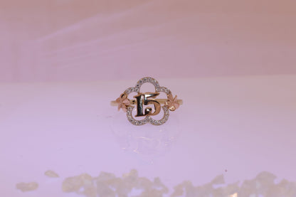 14K Gold 15 Anos Quinceanera Flower Ring A