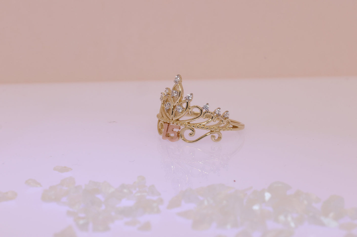 14K Gold 15 Anos Quinceanera Crown Ring RR