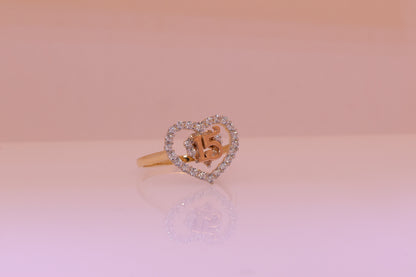 14K Gold 15 Anos Quinceanera Heart Ring E