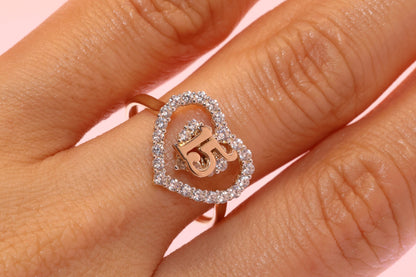 14K Gold 15 Anos Quinceanera Heart Ring E